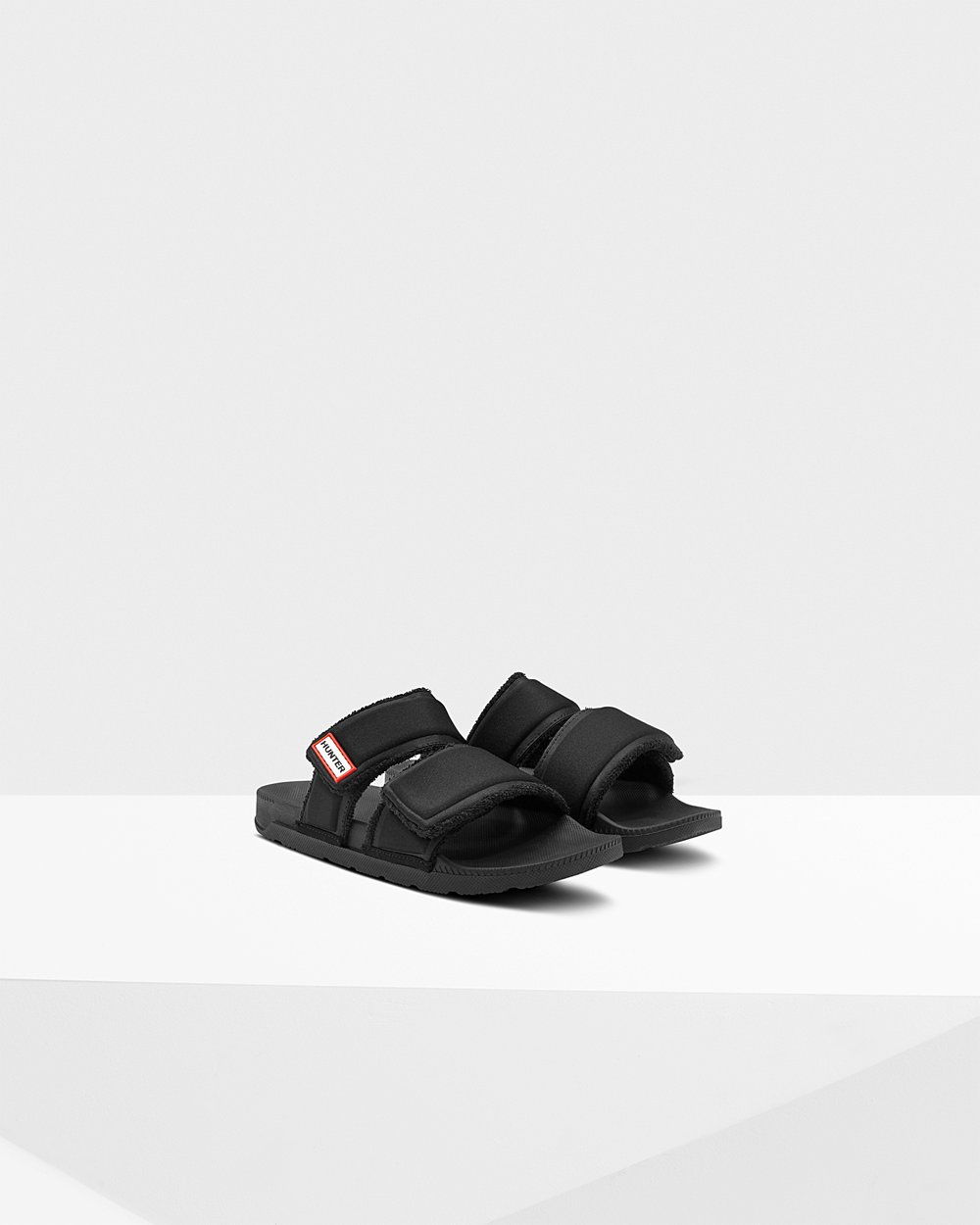 Womens Slides - Hunter Original Double Strap (41JAXTPDB) - Black